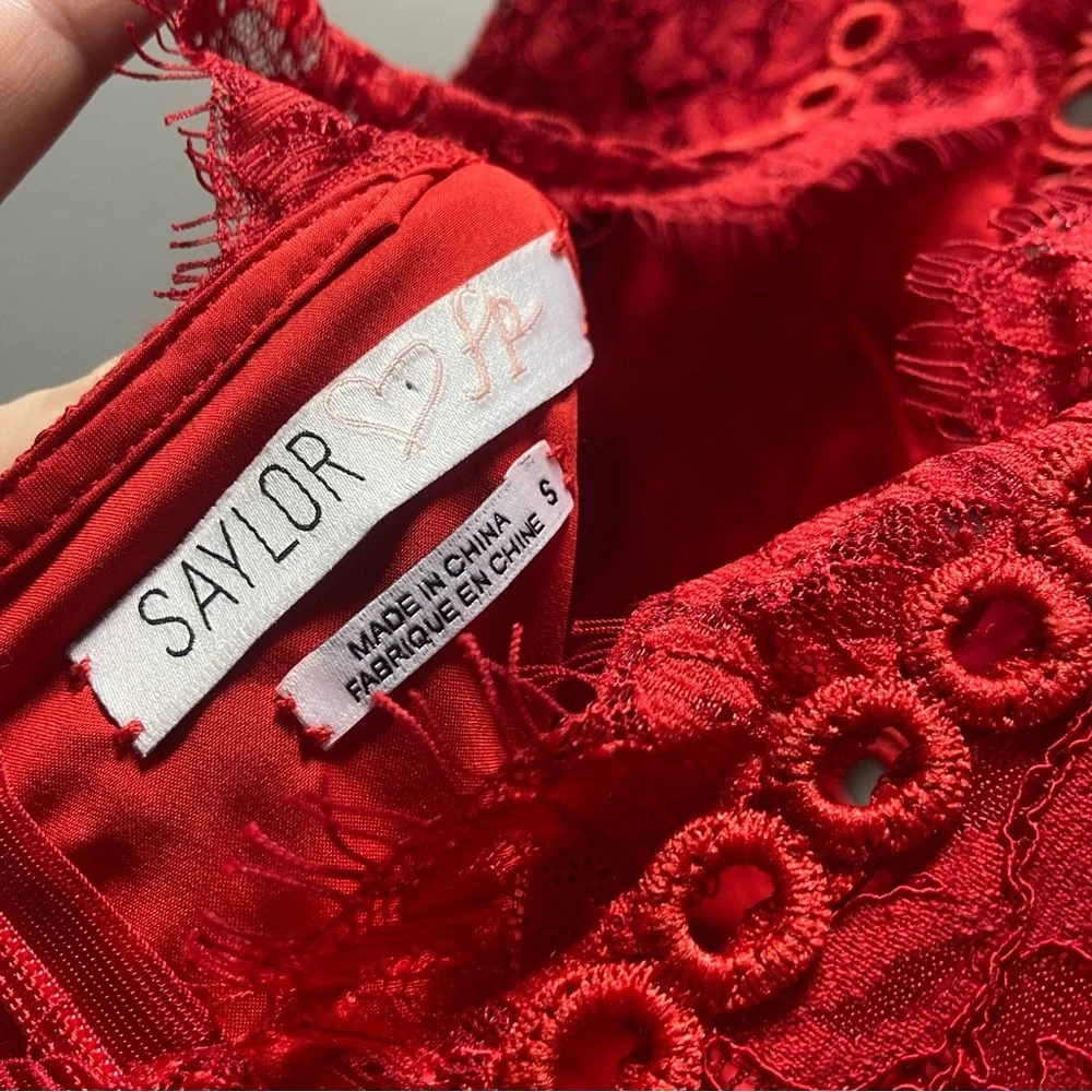 Saylor x Free People Red Lace Open Back Mini Dress - Picture 4 of 8